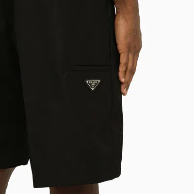 Shop Prada Black Recycled Nylon Shorts Men In Brown