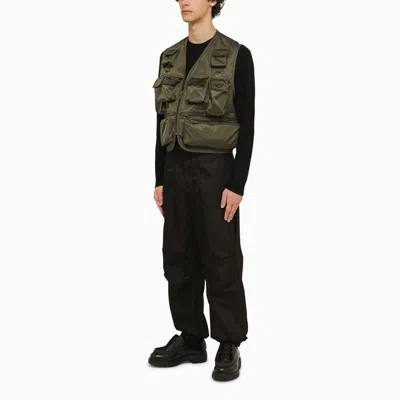 Shop Prada Military Green Re-nylon Multi-pocket Waistcoat Men
