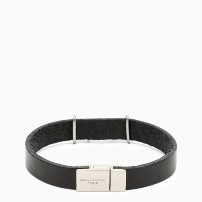 Saint Laurent Black Leather Bracelet With Logo In Black