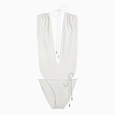 Shop Saint Laurent Creamy White Swimming Costume With Bare Back Women