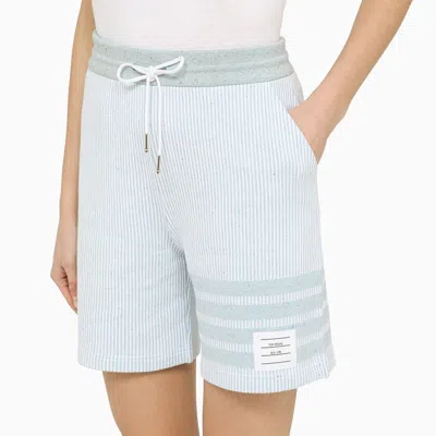 Shop Thom Browne Light Blue Striped Cotton Bermuda Shorts Women