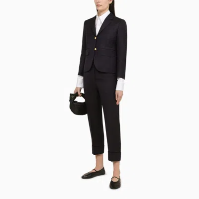 Shop Thom Browne Navy Blue Wool Trousers With Lapels Women