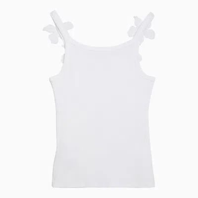 Shop Valentino White Cotton Tank Top With Flower Applique Women