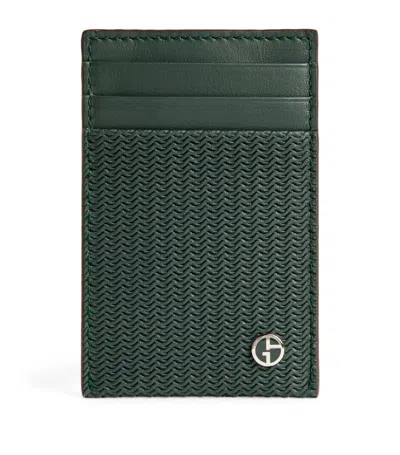 Shop Giorgio Armani Embossed-leather Card Holder In Green