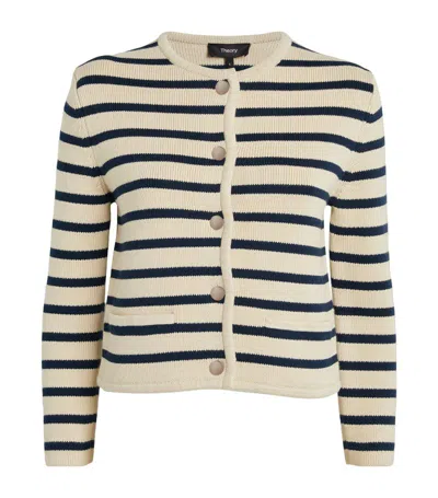Shop Theory Cotton Striped Cardigan In Ivory