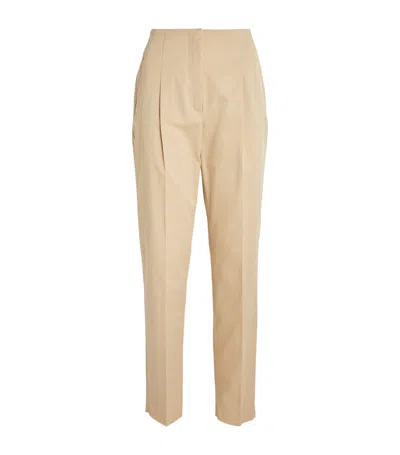 Shop Max Mara Cotton Slim Trousers In Beige
