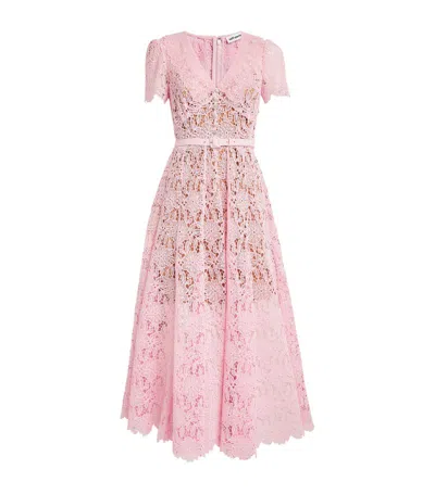 Shop Self-portrait Guipure Lace Midi Dress In Pink
