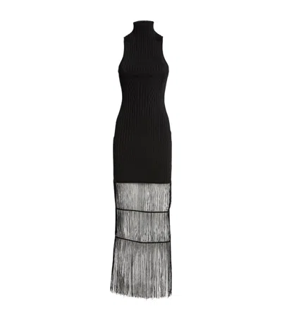 Shop Khaite Fringed Zare Midi Dress In Black