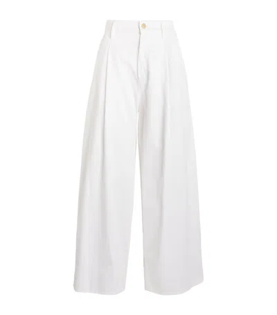 Shop Max Mara Cotton Wide-leg Trousers In White