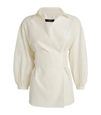 Shop Weekend Max Mara Cotton-silk Blouse In White
