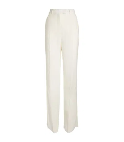 Shop Max Mara Linen Wide-leg Trousers In White