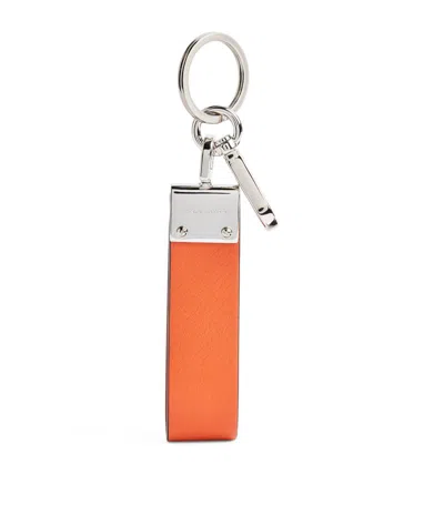 Shop Giorgio Armani Leather Keychain In Orange