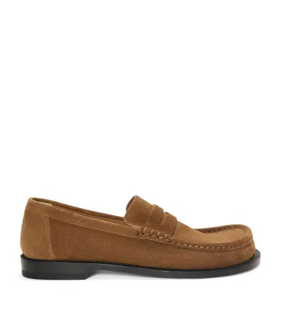 Shop Loewe Suede Campo Loafers In Brown
