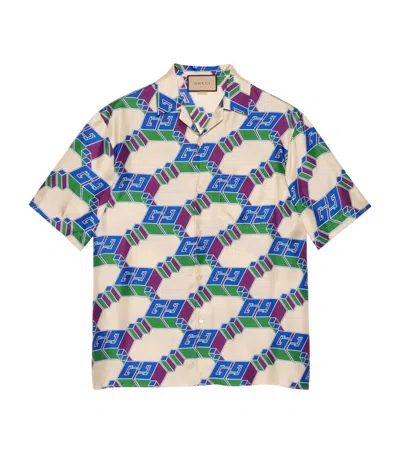 Shop Gucci Silk 3d Gg Print Shirt In Neutrals