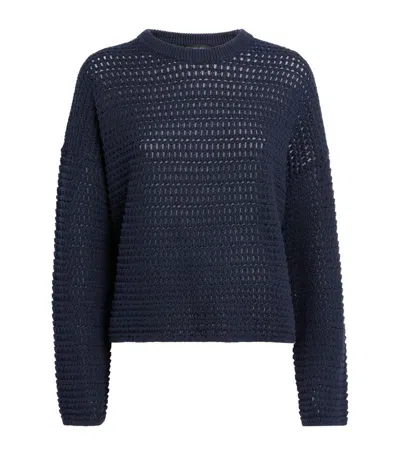 Shop Me+em Cotton Open-knit Sweater In Navy