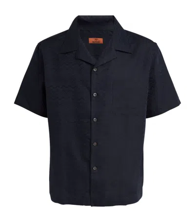Shop Missoni Cotton-linen Zigzag Shirt In Navy