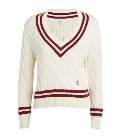 Shop Sporty And Rich V-neck Cable-knit Sweater In Ivory