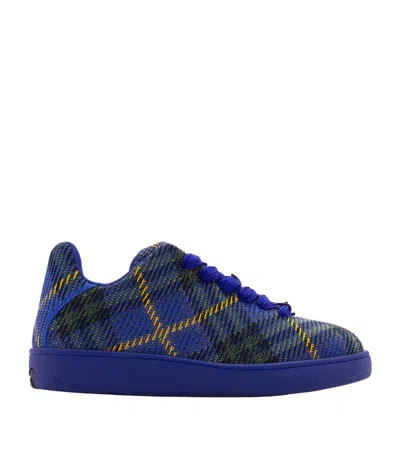 Shop Burberry Check-knit Box Sneakers In Blue