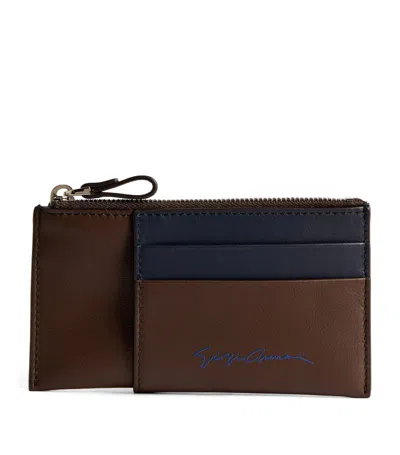 Shop Giorgio Armani Leather Two-tone Leather Card Holder In Multi