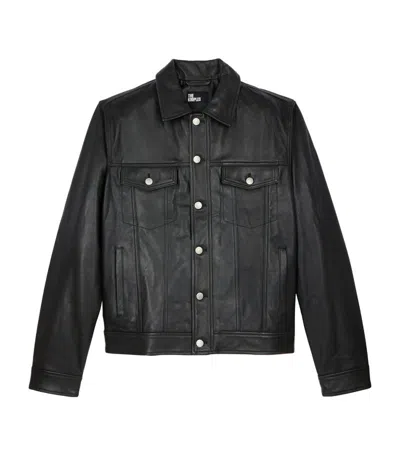 Shop The Kooples Leather Shirt Jacket In Black