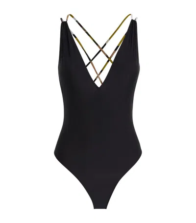 Shop Emilio Pucci Pucci Deep Plunge Swimsuit In Black