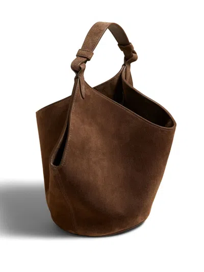 Shop Khaite Lotus Suede Mini Bag In Brown