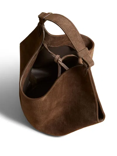 Shop Khaite Lotus Suede Mini Bag In Brown