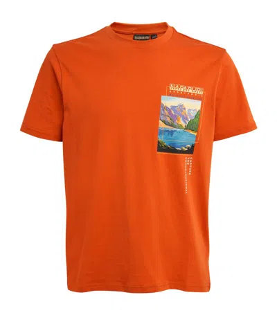Shop Napapijri Cotton Graphic T-shirt In Orange
