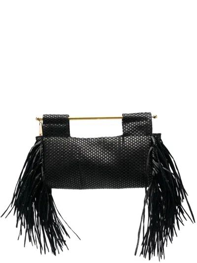Shop La Milanesa Otranto Woven Faux Leather Handbag In Black