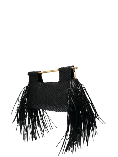 Shop La Milanesa Otranto Woven Faux Leather Handbag In Black