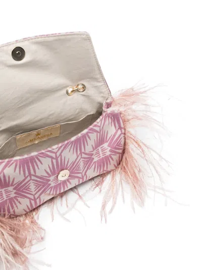 Shop La Milanesa Polignano Velvet And Feathers Handbag In Beige