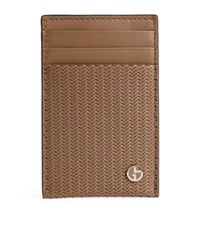 Shop Giorgio Armani Embossed-leather Card Holder In Brown