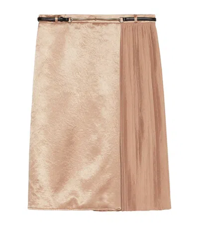 Shop Gucci Satin Pleated Wrap Skirt In Neutrals