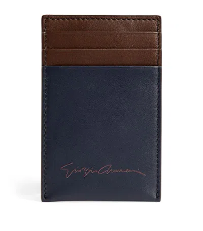 Shop Giorgio Armani Leather Two-tone Card Holder In Multi