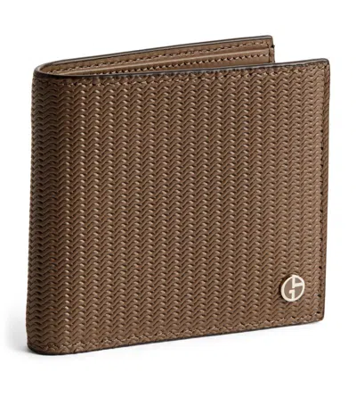 Shop Giorgio Armani Leather Wave-embossed Bifold Wallet In Brown