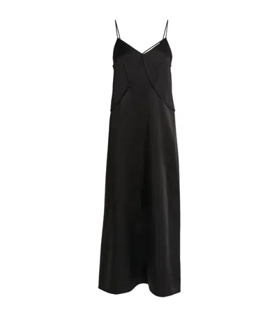 Shop Carven Satin Midi Slip Dress In Black