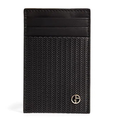 Shop Giorgio Armani Embossed-leather Card Holder In Black