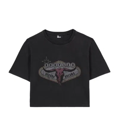 Shop The Kooples Cotton Printed Cropped T-shirt In Black