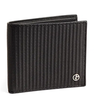 Shop Giorgio Armani Leather Wave-embossed Bifold Wallet In Black