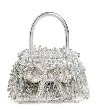 Shop Self-portrait Mini Embellished The Bow Bag In Silver