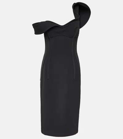 Bottega Veneta Off-the-shoulder Bonded Wool Tricotine Midi Bustier Dress In Black