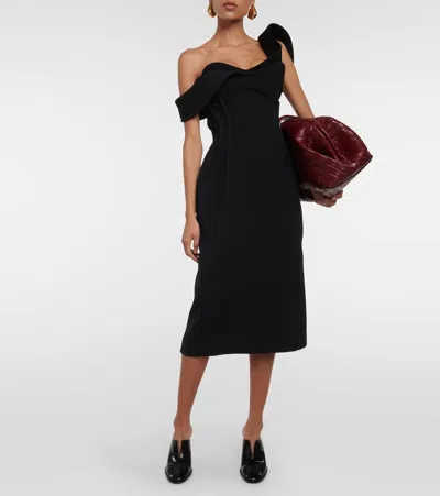 Bottega Veneta Off-the-shoulder Bonded Wool Tricotine Midi Bustier Dress In Black