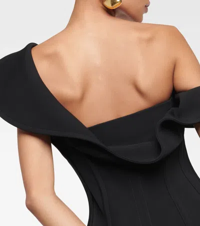 Bottega Veneta Off-the-shoulder Bonded Wool Tricotine Midi Bustier Dress In Black