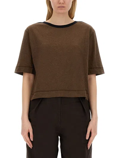 Shop Margaret Howell Cropped T-shirt In Brown