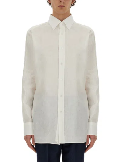 Shop Boss Camel Linen Shirt In White