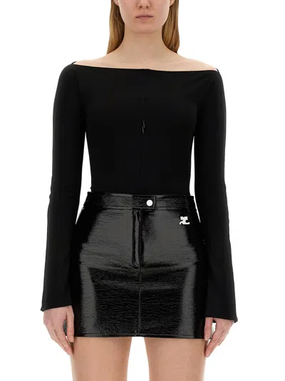 Courrèges Courreges Woman Bodysuit Black Size M Viscose, Elastane In Black
