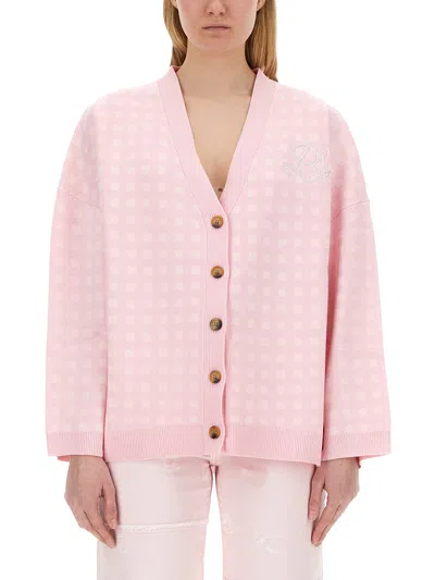 Baum Und Pferdgarten Gingham-check Logo-embroidered Cardigan In Pink