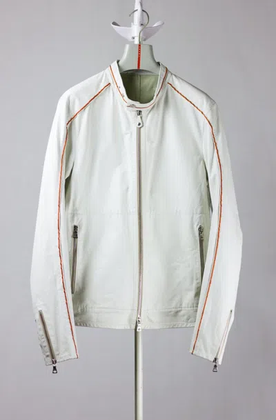 Pre-owned Prada X Vintage Prada White Leather Moto Jacket