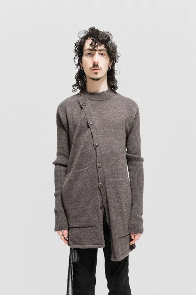 Pre-owned Rick Owens Fw13 "plinth" Button Up Wool Sweater With Ribbed Sleeves In Grey