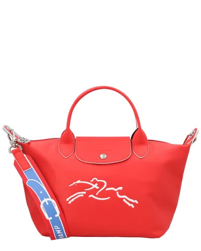 Shop Longchamp Le Pliage Casaque Top Handle Leather Bag In Red